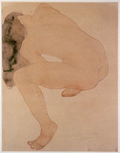 Nu assis se penchant (crayon et aquarelle sur papier) - Auguste Rodin